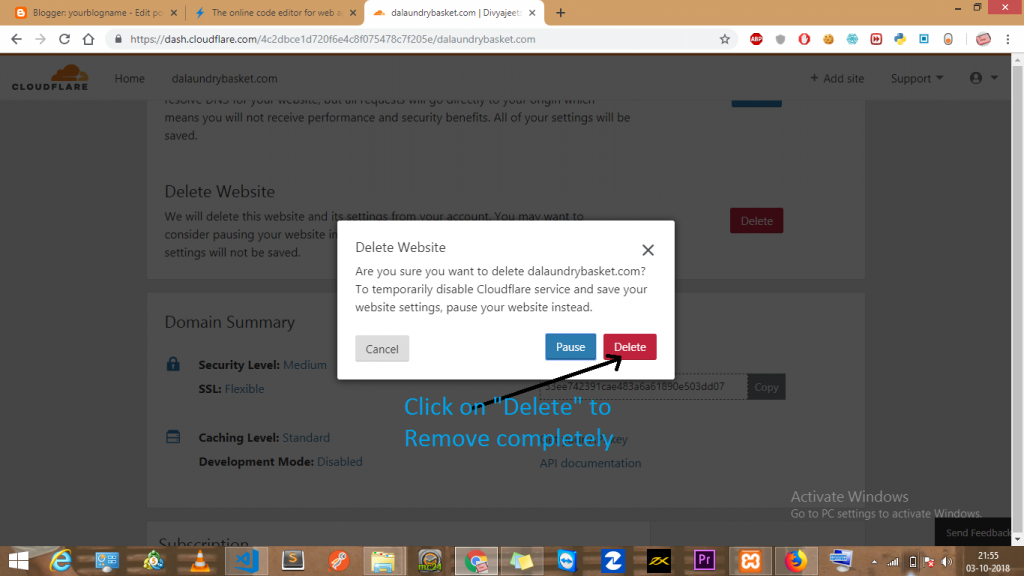 delete website cloudflare remove complete