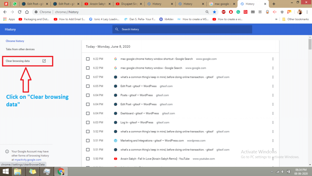 Clear browsing data in google chrome browser.